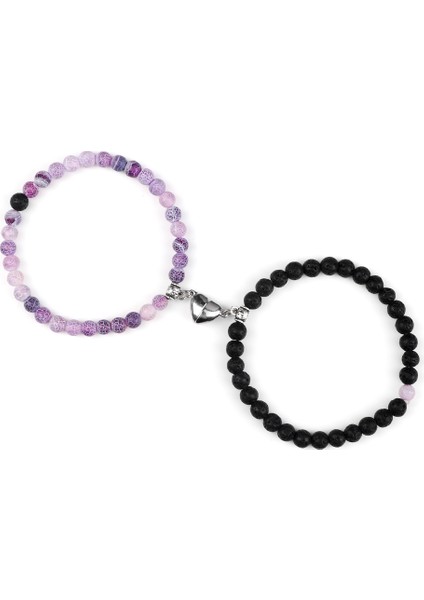 Lav-Mor Hava Çift Mesafe Kalp Mıknatıs Kolye Bileklikler Sevgili Için Doğal Taş Boncuklu Esnek Bilezik Takı Arkadaş Hediye (Yurt Dışından)