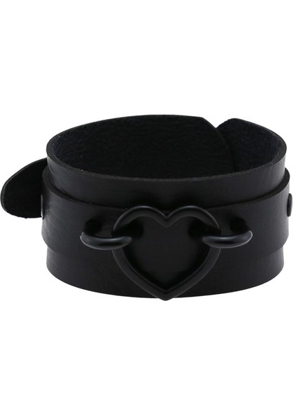 Portakal Tüm Siyah Punk Kalp Bilezikler Kadın Erkek Deri Bilezik Kol Bandı Gotik Takı Gotik Emo Kolluk Cosplay Aksesuarları (Yurt Dışından)