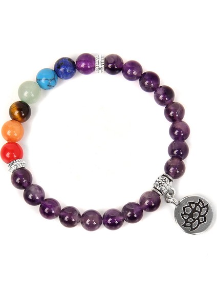 19CM Tarzı Kırmızı 7 Çakra Bileklik Doğal Ametist Boncuklu Bilezik Budizm Lotus Taşı Bileklik Erkekler Reiki Taş Pulsera Kadınlar Yoga Takı (Yurt Dışından)
