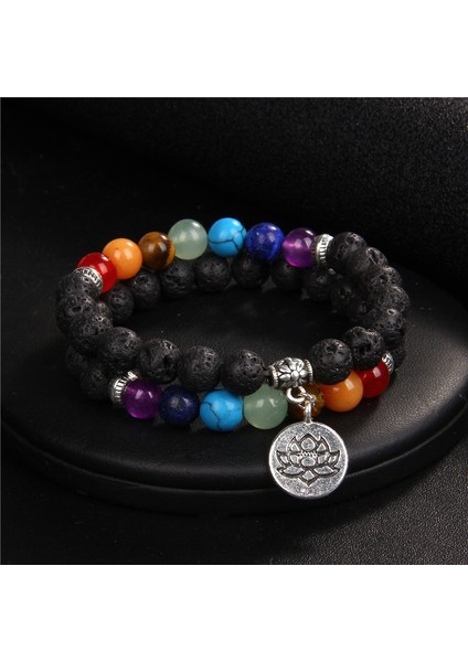 19CM Tarzı Kırmızı 7 Çakra Bileklik Doğal Ametist Boncuklu Bilezik Budizm Lotus Taşı Bileklik Erkekler Reiki Taş Pulsera Kadınlar Yoga Takı (Yurt Dışından)
