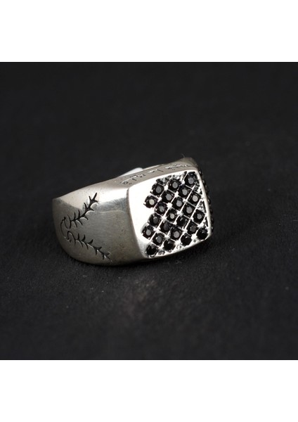 925 Ayar Gümüş Fihi ma Fih Fetih Yüzük, Beyaz - Siyah Taş modelleri