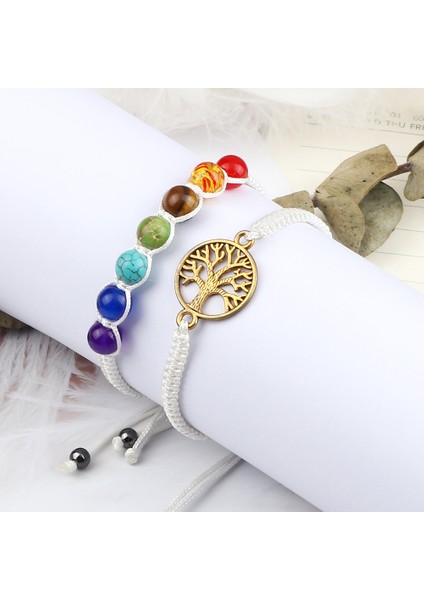 Stil 3 El Yapımı Örgülü Bileklik 7 Çakra Doğal Şifa Bilezikleri Ayarlanabilir Yaşam Ağacı Müttefik Kolye Bilezik Takı Pulsera (Yurt Dışından)