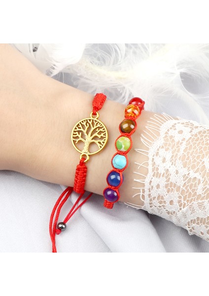 Stil 3 El Yapımı Örgülü Bileklik 7 Çakra Doğal Şifa Bilezikleri Ayarlanabilir Yaşam Ağacı Müttefik Kolye Bilezik Takı Pulsera (Yurt Dışından)