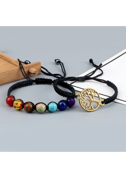 Stil 3 El Yapımı Örgülü Bileklik 7 Çakra Doğal Şifa Bilezikleri Ayarlanabilir Yaşam Ağacı Müttefik Kolye Bilezik Takı Pulsera (Yurt Dışından)