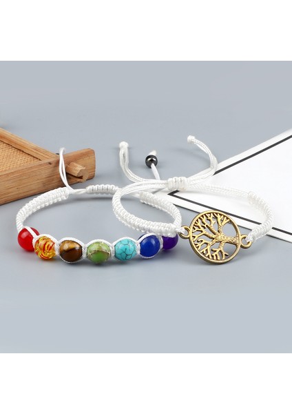 Stil 3 El Yapımı Örgülü Bileklik 7 Çakra Doğal Şifa Bilezikleri Ayarlanabilir Yaşam Ağacı Müttefik Kolye Bilezik Takı Pulsera (Yurt Dışından)