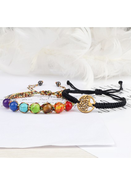 Stil 3 El Yapımı Örgülü Bileklik 7 Çakra Doğal Şifa Bilezikleri Ayarlanabilir Yaşam Ağacı Müttefik Kolye Bilezik Takı Pulsera (Yurt Dışından)