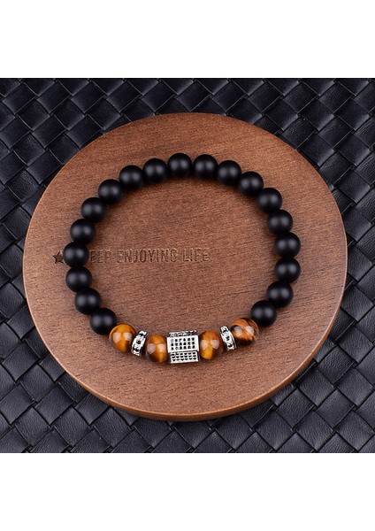 21CM Tarzı Kutu Mat Siyah Oniks Taşı&tiger Gözü Kombinasyon Dikişli Kübik Zirkon El Takı Boncuk Bilezik Elastik Gerdirme Erkek Bilezik Hediye (Yurt Dışından) fiyatları