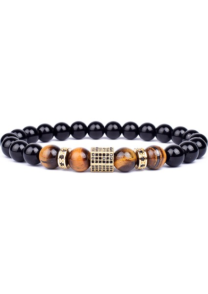 21CM Tarzı Kutu Mat Siyah Oniks Taşı&tiger Gözü Kombinasyon Dikişli Kübik Zirkon El Takı Boncuk Bilezik Elastik Gerdirme Erkek Bilezik Hediye (Yurt Dışından) modelleri