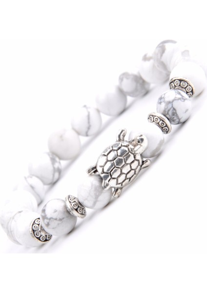 17CM Tarzı 1 Mat Siyah Akik Doğal Taş Strand Bilezik Kadınlar Beyaz Turkuaz Howlite Boncuklu Bilezik Erkekler Boho Kaplumbağa Şans Bilezikler El Yapımı Takı (Yurt Dışından)