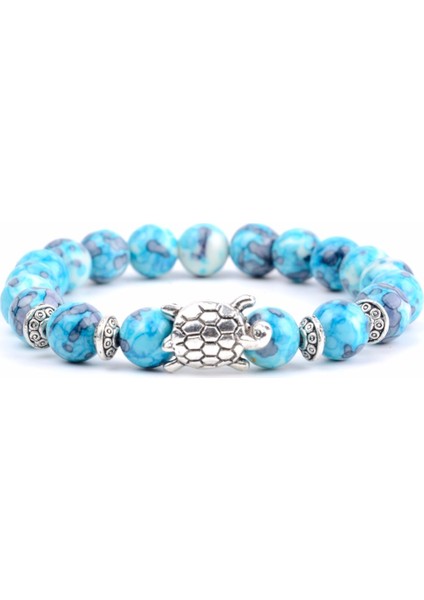 17CM Tarzı 1 Mat Siyah Akik Doğal Taş Strand Bilezik Kadınlar Beyaz Turkuaz Howlite Boncuklu Bilezik Erkekler Boho Kaplumbağa Şans Bilezikler El Yapımı Takı (Yurt Dışından)