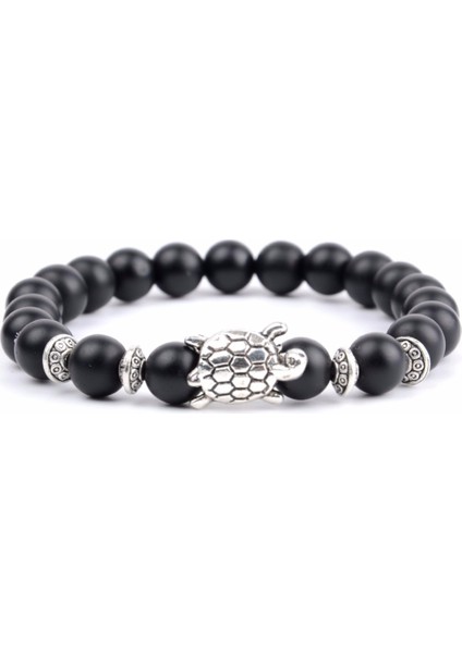 17CM Tarzı 1 Mat Siyah Akik Doğal Taş Strand Bilezik Kadınlar Beyaz Turkuaz Howlite Boncuklu Bilezik Erkekler Boho Kaplumbağa Şans Bilezikler El Yapımı Takı (Yurt Dışından)
