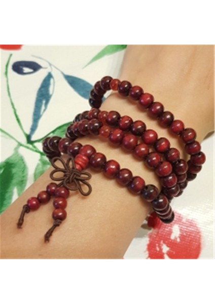 Koyu Kırmızı Doğal Sandal Ağacı Erkek Om Lotus Takı Dua Bileklik Hediye Için Tahta Boncuk Tesbih Bilezik Kadınlar Için (Yurt Dışından)