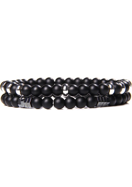 19CM Tarzı Oniks 42 Bileklik Setleri Çift Zincir Iki Katmanlı Bilezikler Erkek Kadın Çift Takı Doğal Çakra Reiki Mavi Nazar Boncuklu Şans Bilekliği (Yurt Dışından)