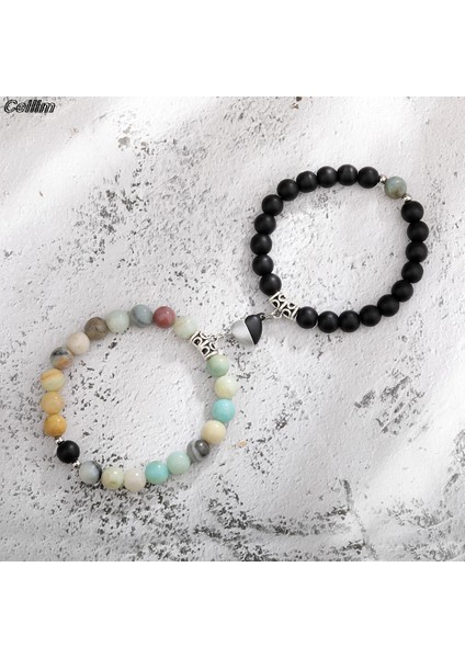 Siyah Bir Çift Bileklik Doğal Taş Boncuk Kalp Şekilli Mesafe Manyetik Çekim Bileklik Sevgililer Takı Hediye Dropship (Yurt Dışından) fırsatları