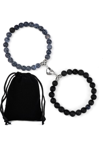 Lav-Blk Ayrışmış Çift Mesafe Boncuk Bileklik Sevgililer Için Kalp Mıknatıs Çekim Doğal Taş Bilezikler Arkadaşlar Takı Hediye Bilezikler (Yurt Dışından)