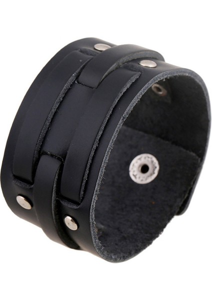 23CM Tarzı NO.82352 Beden Zorcvens Yeni Moda Punk Geniş Hakiki Deri Bilezik Siyah Kahverengi Kolluk Bilezikler ve Bileklikler Erkekler Için Retro Bilezik Takı (Yurt Dışından)