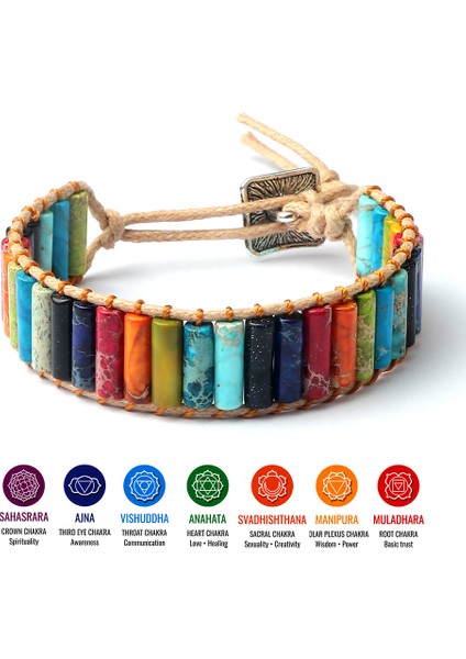 7 Çakra Bohem Silindir Imparator Taş Bilezik Vintage Inek Derisi Halat Örme Bilezik Doğal Şifa Çok Renkli Metal Düğme Bilezikler Yeni (Yurt Dışından) fiyatları