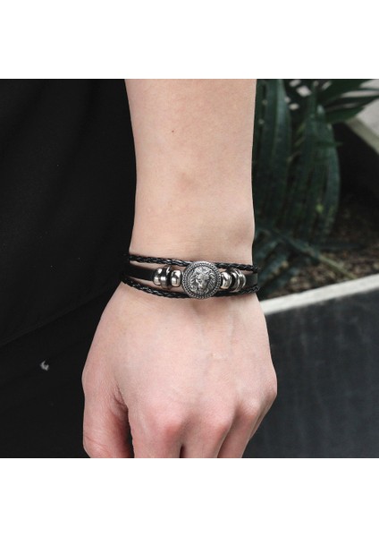 21CM Tarzı SCSL040 Moda Aslan Kafa Büyüsü Manyetik Siyah Erkek Bileklik Deri Gerçek Örgülü Punk Rock Bilezik Takı Aksesuarları Arkadaş Için (Yurt Dışından) fiyatları