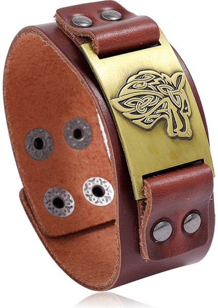 NO.83986 Beden Zorcvens Punk Vintage Pusula Bilezikleri Nordic Runlar Odin Sembolü Sarı Gerçek Deri Viking Bilezik Erkekler Için (Yurt Dışından)
