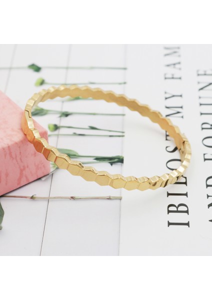 Dalgalı Altın Yüksek 4mm Rombo Şekilli Balpeteği Altın Kol Bileziği Paslanmaz Çelik Kadın Bilezik Türkiye Moda Takı Hediye (Yurt Dışından) modelleri