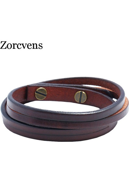 23CM Tarzı NO.83951 Beden Zorcvens Punk Vintage Bileklik Erkekler Için Çok Katmanlı El Yapımı Örme Deri Halat Bilezik Bileklik Erkek Takı Hediye (Yurt Dışından)
