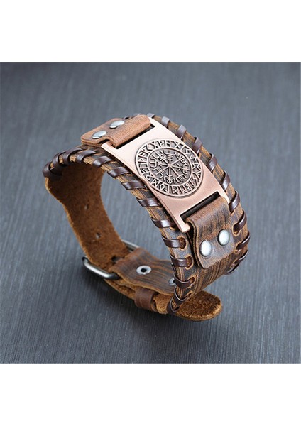 NO.84019 Boyutu Zorcvens Punk Vintage Pusula Bilezikleri Nordic Runlar Odin Sembolü Sarı Gerçek Deri Viking Bilezik Erkekler Için (Yurt Dışından) indirimleri
