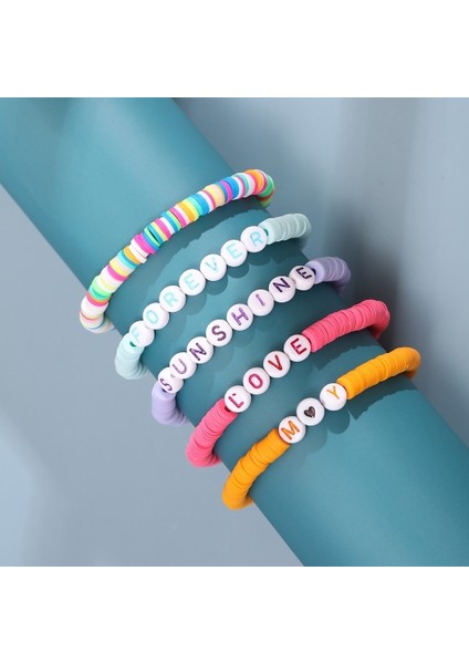 B368(5 Adet) Boho El Yapımı Polimer Kil Bilezik Kadın Erkek Renkli Harf Boncukları Aşk Kalp Bileklik Bileziği Yaz Takı (Yurt Dışından) modelleri