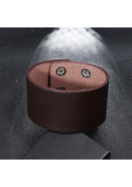 23CM Tarzı NO.83114 Beden Zorcvens Punk Vintage Siyah Kahverengi Gerçek Hakiki Inek Derisi Şanslı Geniş Büyük Bilezik Bileklik Unisex Erkek Kadın Takı (Yurt Dışından) fırsatları