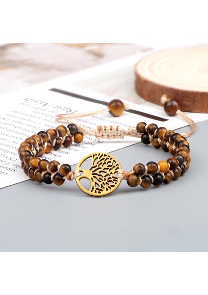 Stil 19 4mm Doğal Kaplan Gözü Taş Boncuklu Bilezik El Yapımı Yaşam Ağacı Örgülü Halat Bilezik Yoga Bohemya Kadın Erkek Ince Takı Hediye (Yurt Dışından) modelleri