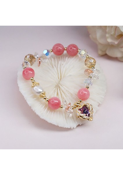 Kırmızı Yeni Gelen Aşk Kalp Zirkon Kolye Barok Inci Kristal Boncuklu Strand Bilezik Kadınlar Için Moda Takı YBR500 (Yurt Dışından)
