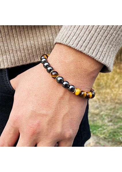 17CM Tarzı Kırmızı Doğal Çakra Kaplan Gözü Taş Boncuklu Bilezik El Yapımı Esnek Takı Unisex Bilezik Gümüş Rengi Spacer Şans Kolye Pulsera Çift (Yurt Dışından) modelleri