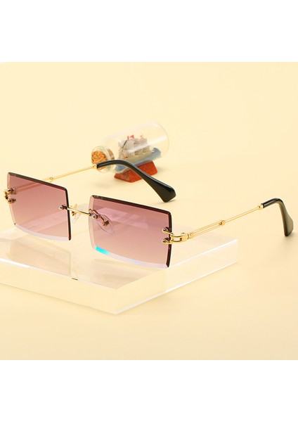 Altın Yeşil Moda Retro Çerçevesiz Dikdörtgen UV400 Koruma Hd Görüş Leri Parlama Önleyici Yazlık Dış Mekan Sahil (Yurt Dışından) modelleri