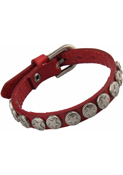Kırmızı Gül Vintage Rock Punk Gerçek Deri Bilezik Pulseira Masculina Mujer Erkek Bilezik Yıldız Nokta Charm Bilezik Kadınlar ve Erkekler Için Kırmızı (Yurt Dışından) fiyatları