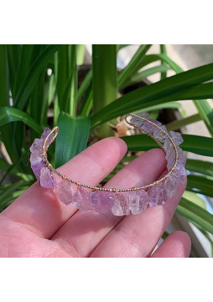 Mor Kristal Doğal Ametistler Sitrinler Kyanitler Kuvars Bilezik Healing Rock Mineral Taş Açık Kolluk Tel Sarma Kristal Bilezik (Yurt Dışından)