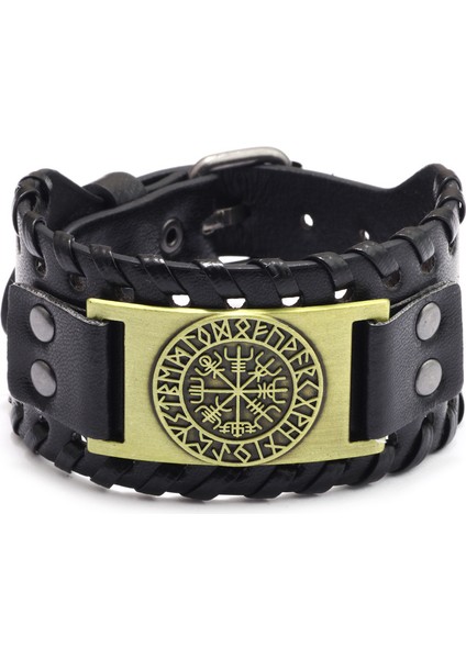 BE021 Nordik Viking Tasarımcı Alaşım Kolye Bilezik Erkek Geniş Deri Örgü Ayarlanabilir Bilezik Kol Bileziği Erkek Punk Takı (Yurt Dışından)