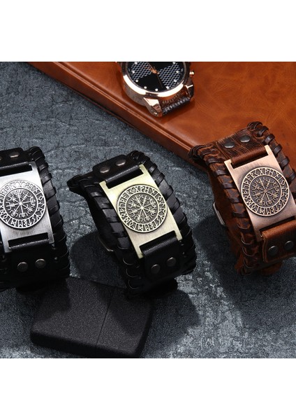 BE021 Nordik Viking Tasarımcı Alaşım Kolye Bilezik Erkek Geniş Deri Örgü Ayarlanabilir Bilezik Kol Bileziği Erkek Punk Takı (Yurt Dışından) fiyatları