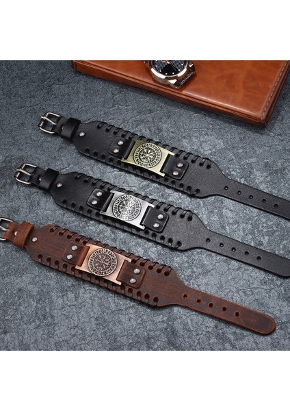 BE021 Nordik Viking Tasarımcı Alaşım Kolye Bilezik Erkek Geniş Deri Örgü Ayarlanabilir Bilezik Kol Bileziği Erkek Punk Takı (Yurt Dışından) fırsatları