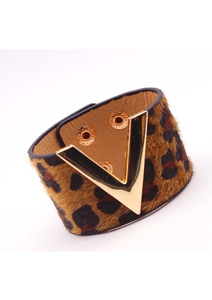 No.31 Boyutu Kadınlar Için Moda Deri Bilezik Leopar Basit Tüm Eşleşme V Kelime Geniş Şık Kolluk Wrap Bilezik Femme Bileklik Takı (Yurt Dışından)