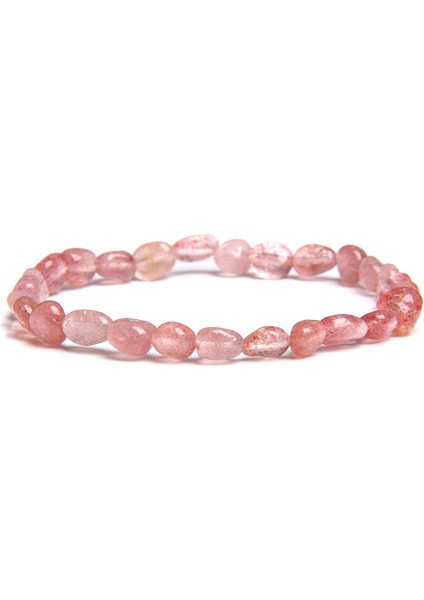 23CM Tarzı Çilek Kuvars Doğal Rutilated Quartz Taşlı Kadın Bilezik Bileklik Moda Basit Elastik Kristal Boncuklu Bilezik Kadın Hediye (Yurt Dışından)