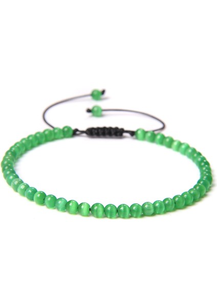 Yeşil Kedi Gözü 4mm Doğal Labradorit Howlit Taş Boncuklu Bilezik Erkekler Vintage Ayarlanabilir Siyah Halat Bileklik Takı Kadınlar Pulsera Reiki Hediyeler (Yurt Dışından)