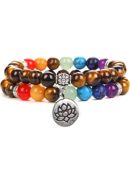 19CM Tarzı Çelik Rengi 7 Çakra Bileklik Doğal Ametist Boncuklu Bilezik Budizm Lotus Taşı Bileklik Erkekler Reiki Taş Pulsera Kadınlar Yoga Takı (Yurt Dışından)