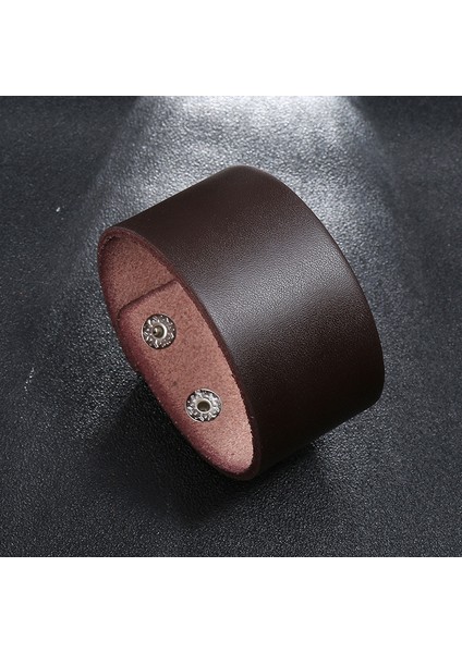 23CM Tarzı NO.82321 Beden Modyle Moda Geniş Gerçek Deri Bileklik Erkekler Için Kahverengi Geniş Kolluk Bilezikler ve Bileklik Bileziği Vintage Punk Erkek Takı Hediye (Yurt Dışından)