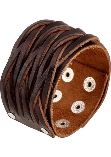 23CM Tarzı NO.82448 Beden Modyle Moda Geniş Gerçek Deri Bileklik Erkekler Için Kahverengi Geniş Kolluk Bilezikler ve Bileklik Bileziği Vintage Punk Erkek Takı Hediye (Yurt Dışından)
