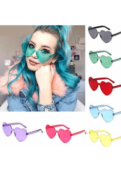 Gül Kırmızı Moda Kalp Lar Kedi Gözü Retro Aşk Kalp Şekilli Bayanlar Alışveriş UV400 (Yurt Dışından)