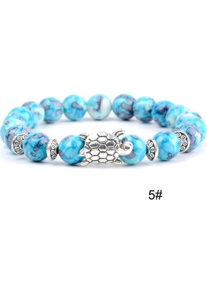 18CM Tarzı No.5 Boyutu Doğal Taş Strand Bilezik Kadınlar Beyaz Turkuaz Howlite Boncuklu Bilezik Erkekler Boho Kaplumbağa Şans Bilezikler El Yapımı Takı (Yurt Dışından)
