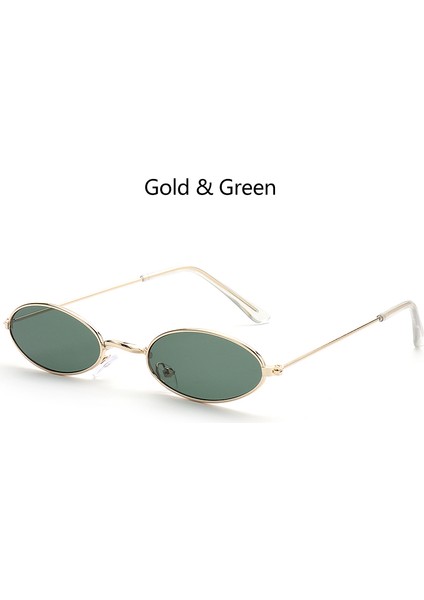 Altın Yeşil Metal Çerçeve Dikdörtgen Moda Küçük Retro UV400 (Yurt Dışından)