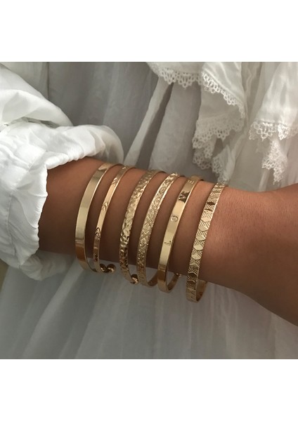 5 Adet Siyah Kadın Bilezikleri Boho Vintage Altın Geometrik Oymalı Ok Yuvarlak Harf Bilezik Seti Plaj Moda Takı (Yurt Dışından) modelleri