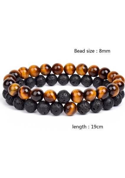 8mm Tarzı No.2 Boyutu Uzaklık Siyah Beyaz Doğal Taş Volkanik Taş Kaplan Gözü Boncuklu Çiftler Bileklik Yoga Erkek Kadın Için Elastik Halat Takı Hediye (Yurt Dışından)
