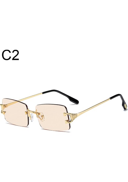 C2 Moda Renkli Lens Çerçevesiz Dikdörtgen Çerçevesiz Açık Hava Metal Uv 400 (Yurt Dışından)