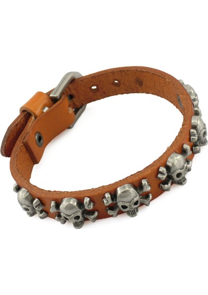 Kahverengi 2020 Yeni Vintage Rock Punk Gerçek Deri Bilezik Pulseira Mujer Erkek Bilezik Kafatası Nokta Şans Bileklik Kadınlar Erkekler Takı Için (Yurt Dışından)